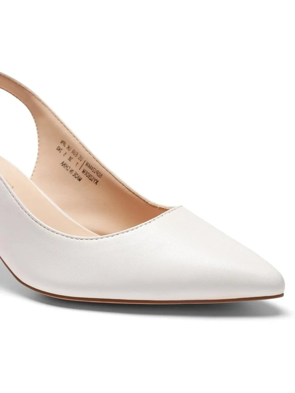 Womens White Faux Leather Kitten Slingback Low Heels Casual Dress Shoes Pumps